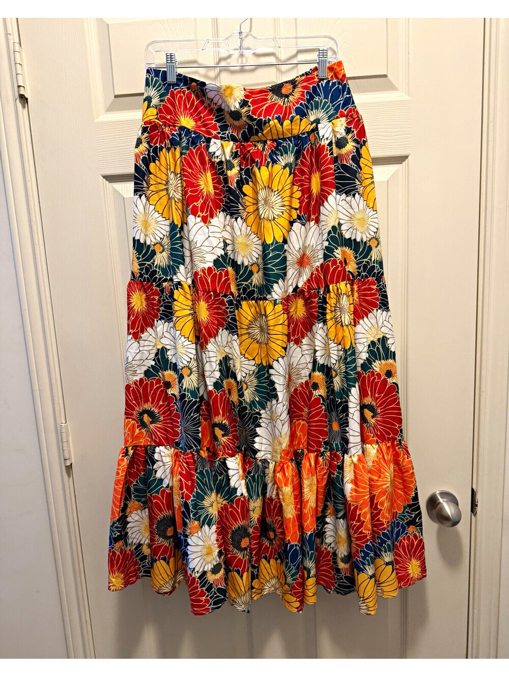 Tokyo-Tiger Floral Maxi Skirt Elastic Waist Tiered Ruffle 2XL (fits like L)